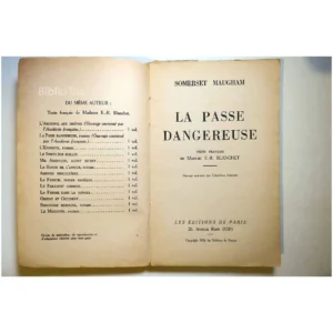 La Passe dangereuse...Somerset Maugham Éditions de Paris 1946 État:☆☆☆☆☆