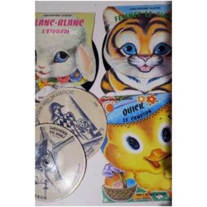 Lot livres dépliants illustrés +Vinyles...