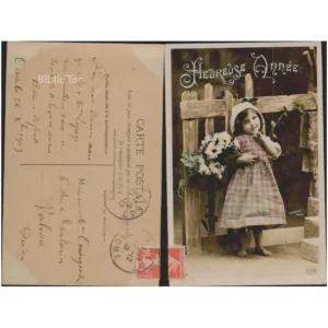 Fillette au bouquet Heureuse Année barri...  1909