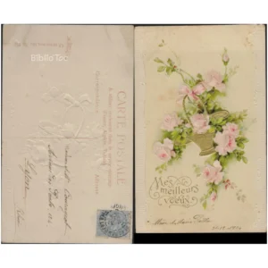 Panier de roses Mes meilleurs vœux Carte...  1904
