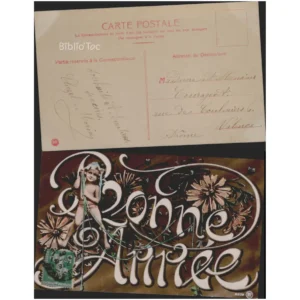 Bonne année en grande lettre avec fleurs...  1907