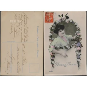 Femme dans un médaillon entouré de roses...  1906