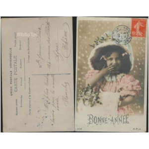 Fillette qui rit Chapeau Manchon Bonne a...  1908